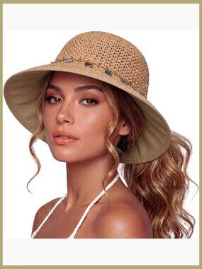 Wide-Brim Straw Sun Hat in Tan with Braided Accent